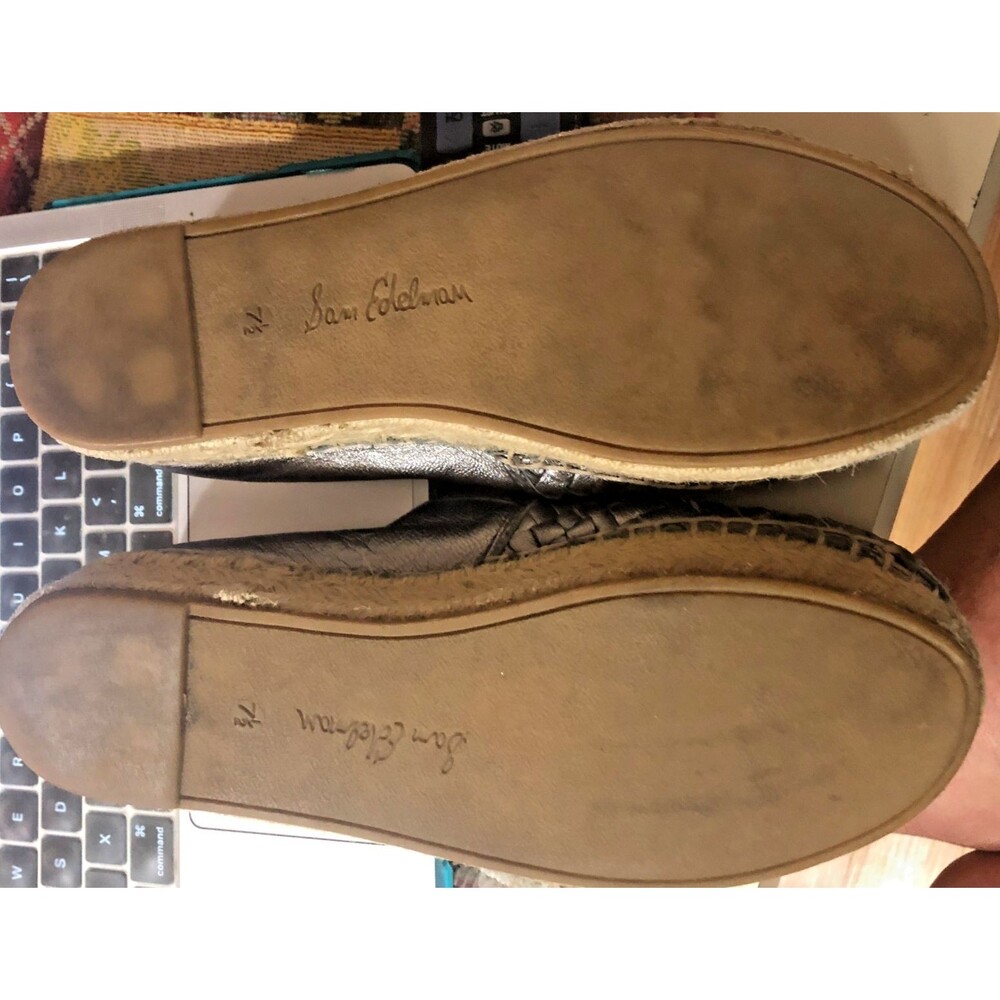 SAM EDELMAN CATHERINE Metallic Gray Woven Leather Espadrille Loafers 7.5 - Picture 14 of 14